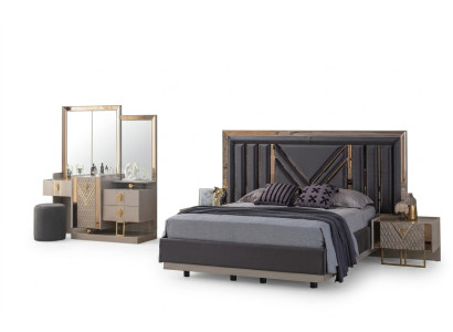 Compleet slaapkamer set Grijze bed Kaptafel met spiegel