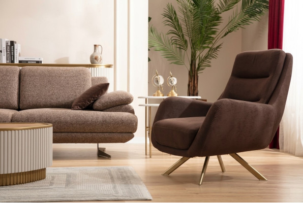 Bruine fluwelen fauteuil Moderne armleuning fauteuil Woonkamer textiel meubels
