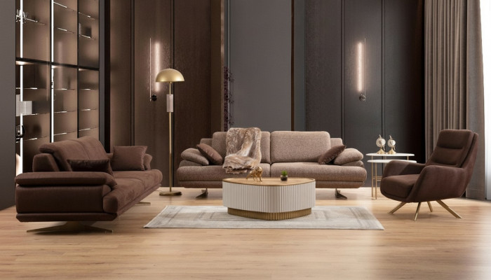 Bruine woonkamerbanken Designer 3+3+1-zits set, enkele zits 3-delig