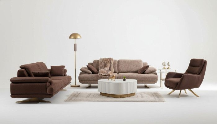 Bruine woonkamerbanken Designer 3+3+1-zits set, enkele zits 3-delig