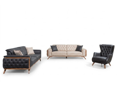 Stijlvolle zwart-beige woonkamerbankstel 3+3+1 zits 3-delige set