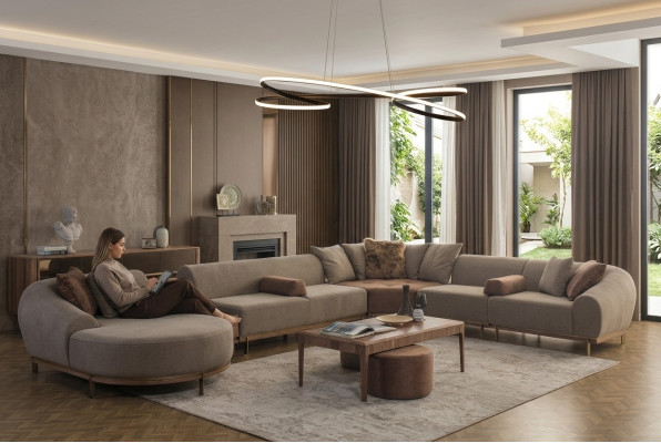 Modern beige hoekbank U-vorm woonlandschap luxe banken voor de woonkamer