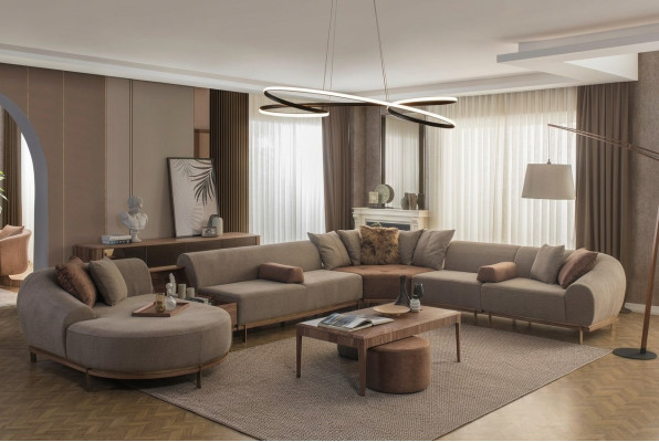 Modern beige hoekbank U-vorm woonlandschap luxe banken voor de woonkamer