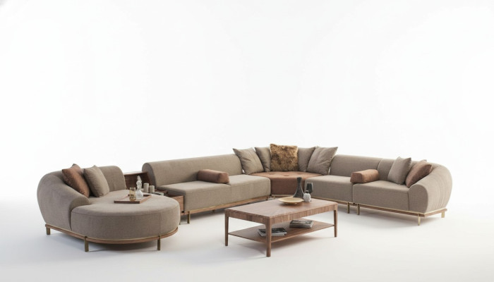Modern beige hoekbank U-vorm woonlandschap luxe banken voor de woonkamer