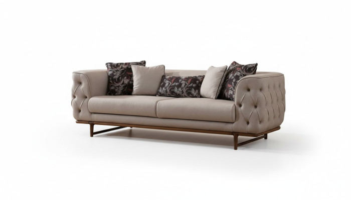 Helle beige Chesterfield driezitsbank Luxe 3-zitsbank Nobele gestoffeerde banken
