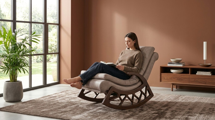 Moderne houten schommelstoel Luxe woonkamer relaxmeubels Houten frame Nieuw