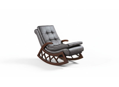Exclusieve grijze schommelstoel woonkamer relax meubel houten frame nieuw