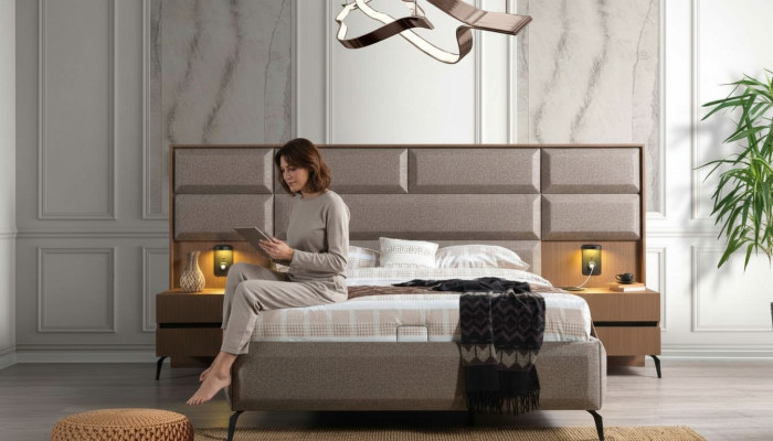 Exclusieve Grijze Slaapkamer Tweepersoonsbed met 2x Nachtkastjes 3-delige Set