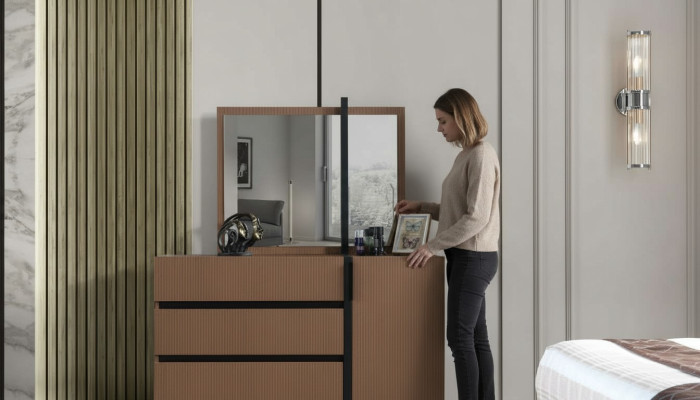 Moderne Bruine Slaapkamercommode met 3 laden en 1 deur Houten Meubels