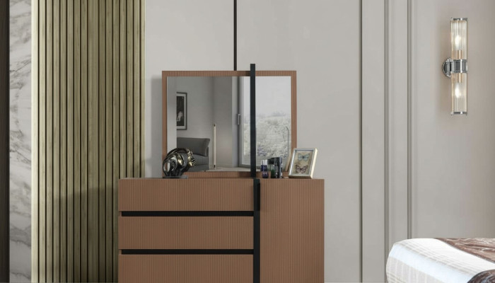 Moderne Bruine Slaapkamercommode met 3 laden en 1 deur Houten Meubels
