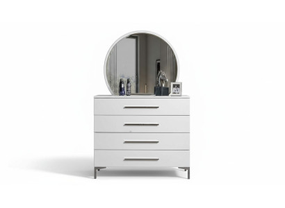Vierdelige witte slaapkamercommode ontwerper glazen ronde spiegel 2-delige set
