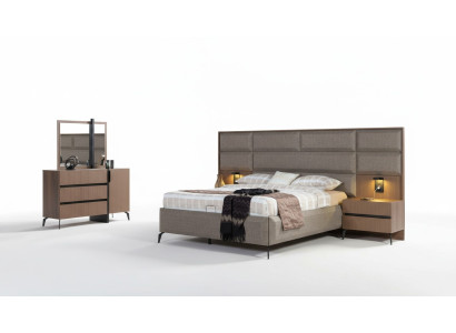 Grijs-bruin tweepersoonsbed exclusieve slaapkamer commode spiegel 5-delig set