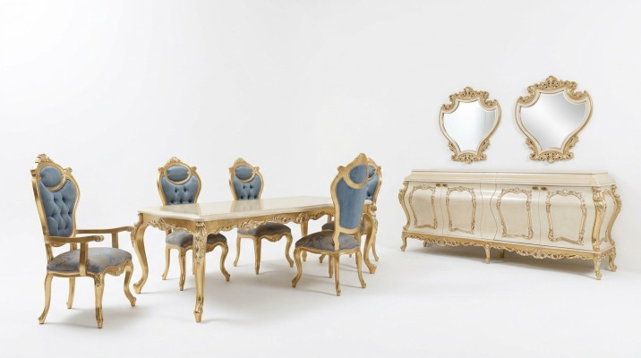 Luxe eetkamerset Eettafel 6x stoelen Dressoir Vitrine Spiegel