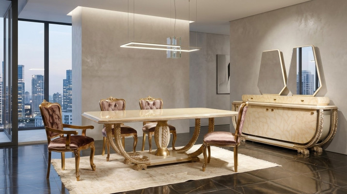 Klassieke eetkamer set, mooie eettafel 4 stoelen dressoir vitrine 8-delig.