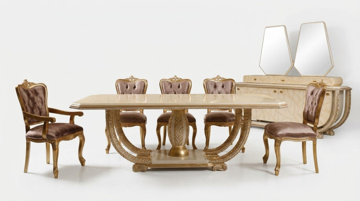 Klassieke eetkamer set, mooie eettafel 4 stoelen dressoir vitrine 8-delig.