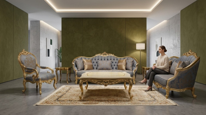 Klassieke grijze woonkamerbanken Chesterfield bankstellen Driezits fauteuil