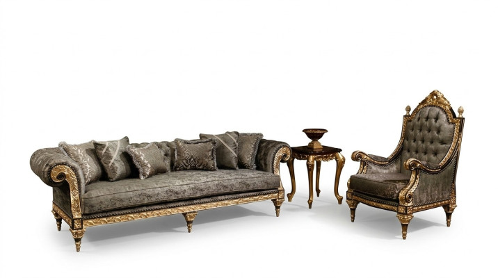 Klassieke grijze bankstel 3+1 zits Luxe design salontafel