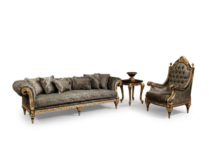Klassieke grijze bankstel 3+1 zits Luxe design salontafel