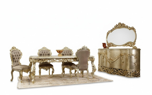 Klassieke eetkamerset eettafel 4x stoelen dressoir spiegel 8 delig