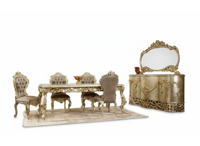 Klassieke eetkamerset eettafel 4x stoelen dressoir spiegel 8 delig