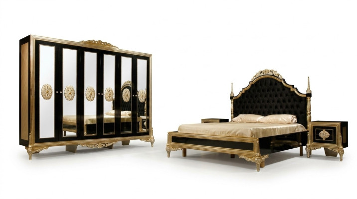 Zwarte slaapkamer set Luxe bed 2x nachtkastjes dressoir kast