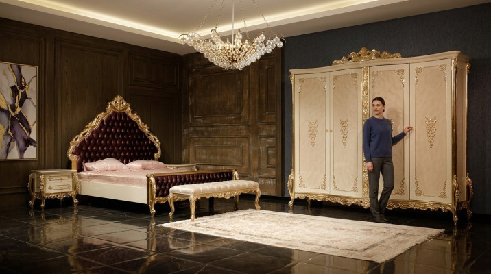 Klassieke slaapkamerset Dubbel bed 2x Nachtkastjes Commode Kast