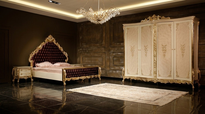 Klassieke slaapkamerset Dubbel bed 2x Nachtkastjes Commode Kast