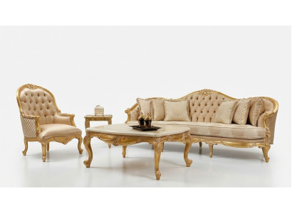 Beige woonkamer Chesterfield bankstel Klassieke 3-zits fauteuil
