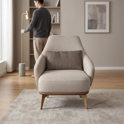 Exclusieve fauteuil woonkamer textiel eenzitter design stijlvolle houten poten