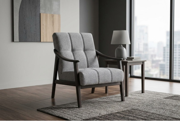 Ontwerper grijze fauteuil woonkamer zitmeubels Luxe houten frame Nieuw