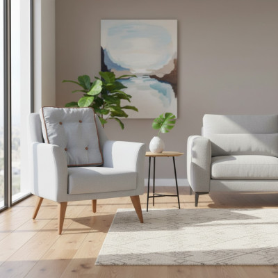 Lichtblauwe woonkamerfauteuil, ontwerpersfauteuil, relaxfauteuil, meubels