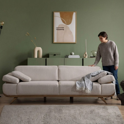 Heldere beige textielbank Ontwerper zitbanken Woonkamerbanken 3-zits