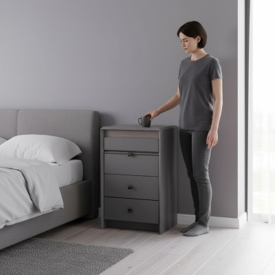 Exclusieve grijze commode Luxe 4 laden Slaapkamer Houten meubels