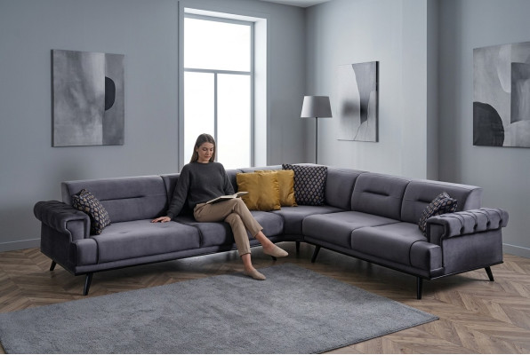 Exclusieve grijze hoekbank L-vorm designbank Moderne woonkamer bank