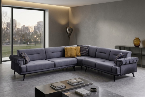 Exclusieve grijze hoekbank L-vorm designbank Moderne woonkamer bank