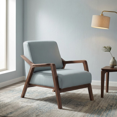 Blauwe exclusieve fauteuil woonkamer armleunstoel éénzitter houten frame nieuw