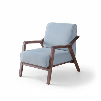 Blauwe exclusieve fauteuil woonkamer armleunstoel éénzitter houten frame nieuw