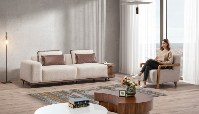 Beige woonkamer zitgroep designer bankstel 2+1 zitter luxe bankstellen