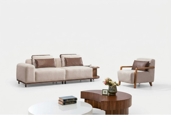 Beige woonkamer zitgroep designer bankstel 2+1 zitter luxe bankstellen