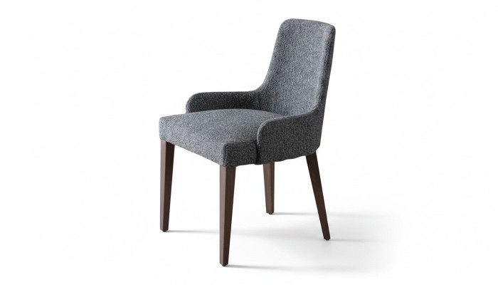 Exclusieve grijze stoel met bruine houten poten design eetkamer noviteit.