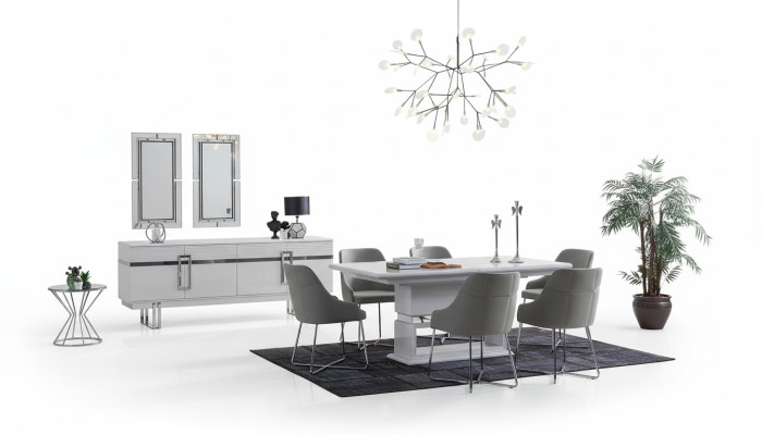 Ontwerp Eetkamer Set Eettafel + 4x Stoelen + Dressoir met 2x Spiegel 8-delig