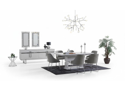 Ontwerp Eetkamer Set Eettafel + 4x Stoelen + Dressoir met 2x Spiegel 8-delig