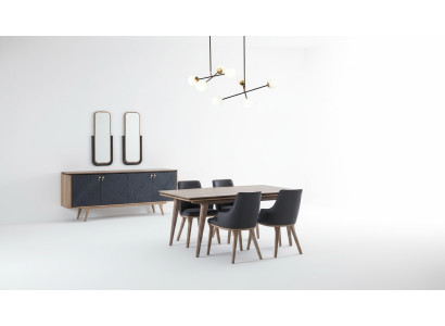 Luxe eetkamerset eettafel + 4x stoelen + dressoir met 2 spiegels Nieuw
