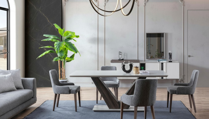 Luxe eetkamerset eettafel 4x stoelen + dressoir met spiegel Nieuwe set