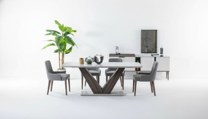 Luxe eetkamerset eettafel 4x stoelen + dressoir met spiegel Nieuwe set