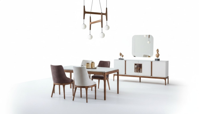 Luxe eetkamerset Eettafel 4x stoelen Dressoir Spiegel 7-delig Modern
