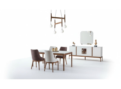 Luxe eetkamerset Eettafel 4x stoelen Dressoir Spiegel 7-delig Modern
