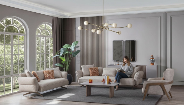 Luxe Modern Woonkamer Set 4-delig. 4+3 zitsbank en salontafel nieuw