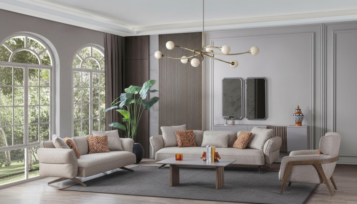 Luxe Modern Woonkamer Set 4-delig. 4+3 zitsbank en salontafel nieuw