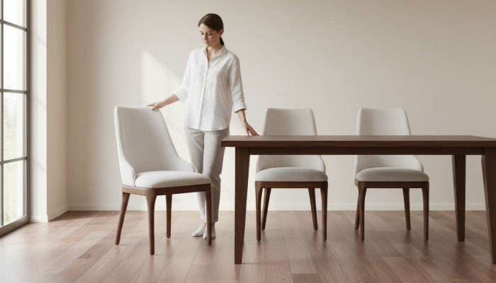 Exclusieve witte stoelen met bruine houten poten design eetkamer nieuwigheid.
